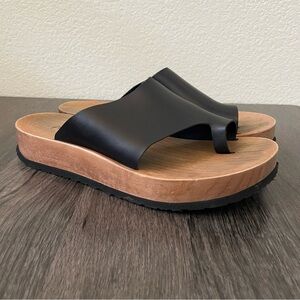 FREE PEOPLE Woodlands Women’s Black Leather Wood Platform Clog Slide Sandal 37